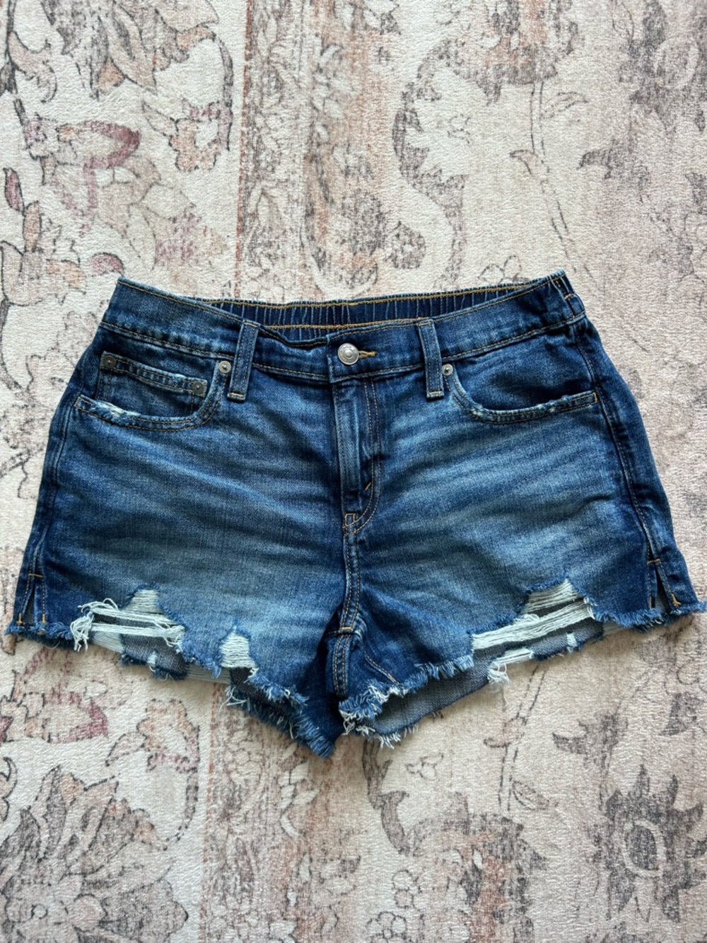 aerie Distressed Dark Blue Denim Cutoff Shorts
